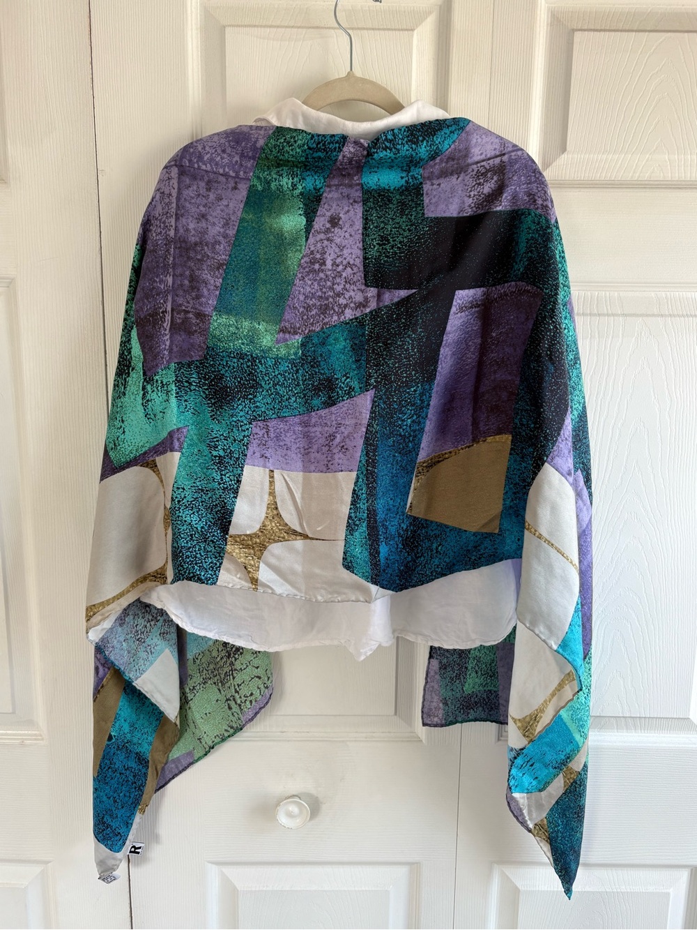 Rex Ray Silk Scarf‎ Oscar Blue Purple Abstract Geometric Artsy Large Hippie Boho